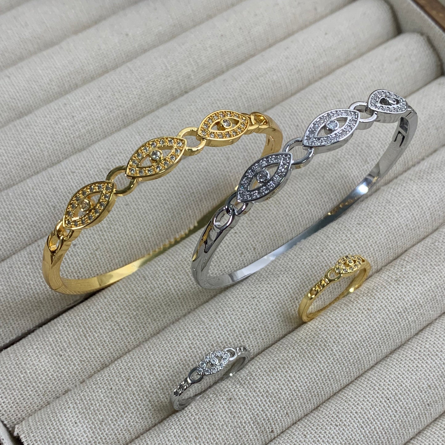 Celestial Gaze · Gold-Plated Eye & Diamond Cuff & Ring Set