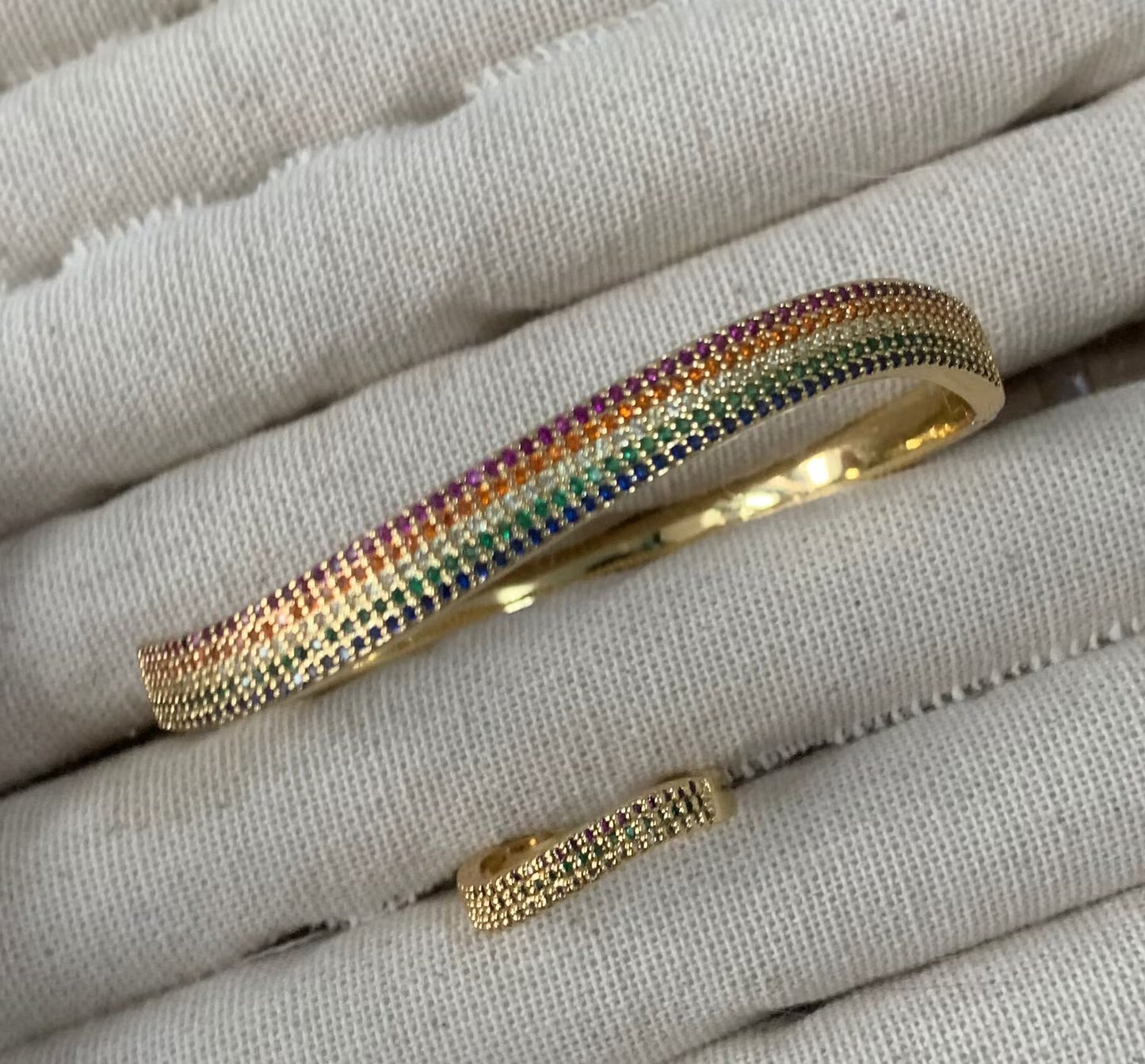 Prismatic Tide · Gold-Plated Dual-Layer Bracelet & Adjustable Ring Set