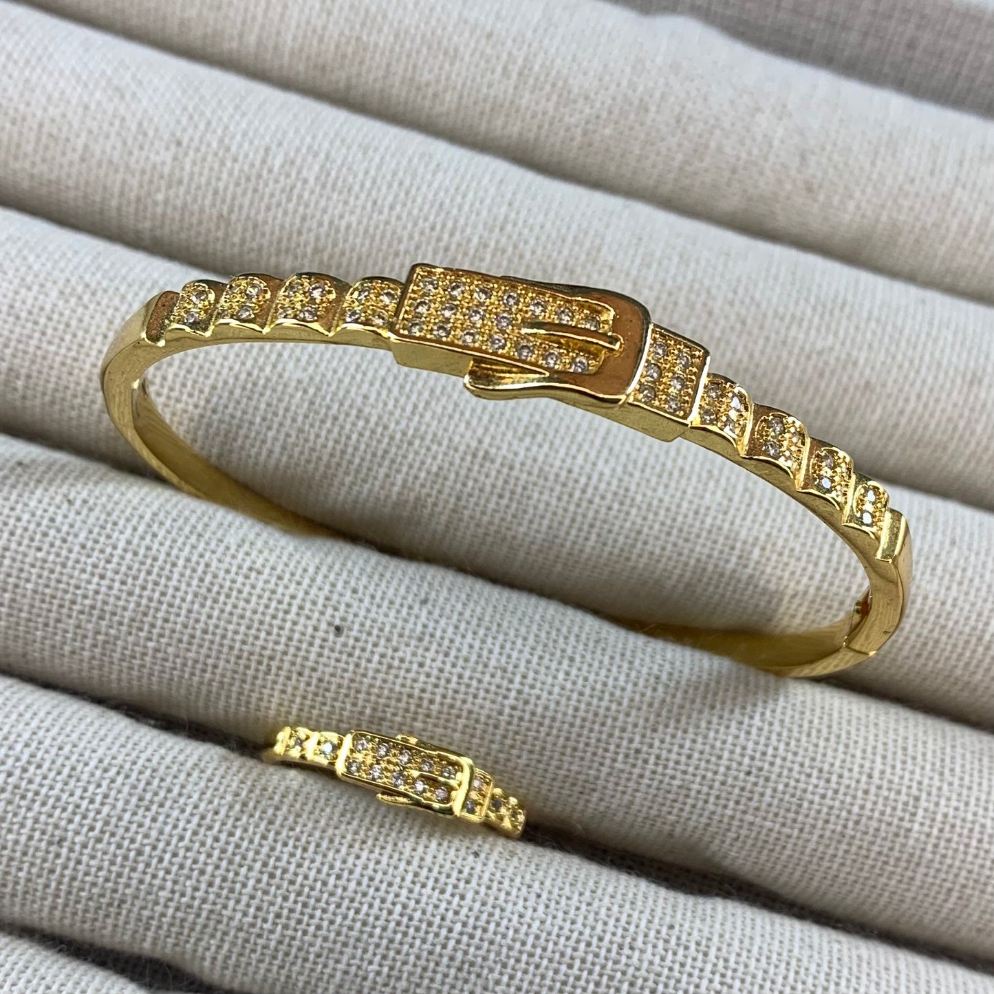 Buckle Cascade · Gold-Plated Tiered Diamond Cuff & Ring Set