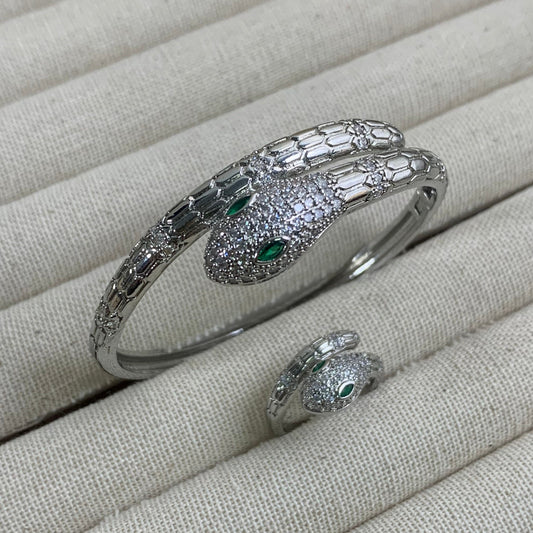 Sliver emerald snake bangle and ring set