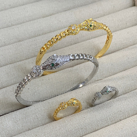 One Diamond leopard bangle and ring set