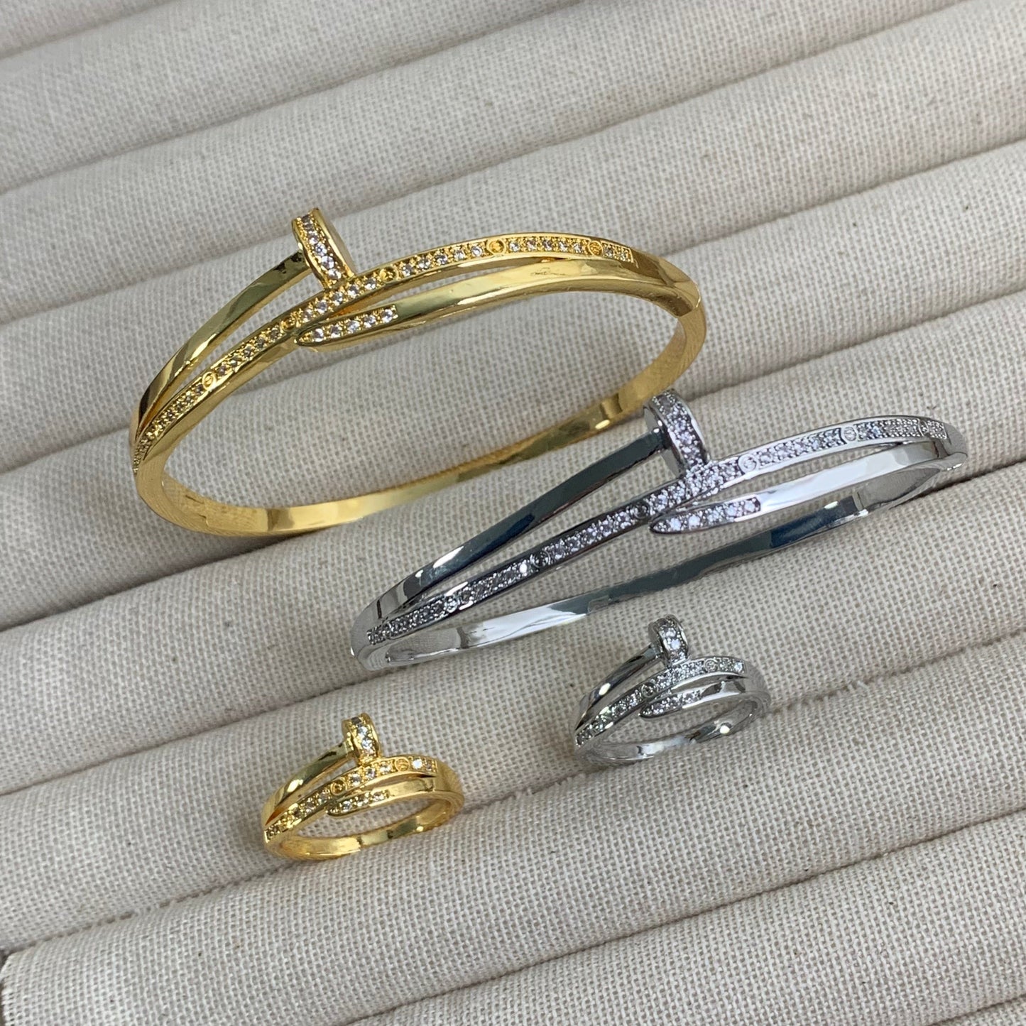 Silver Nail It bangle and ring set