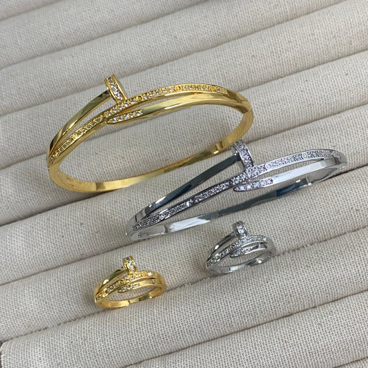 Silver Nail It bangle and ring set